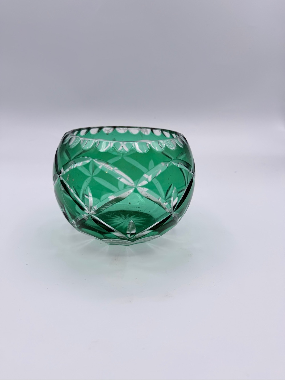 Source Unknown Emerald Green Cut-Glass Votive Bowl